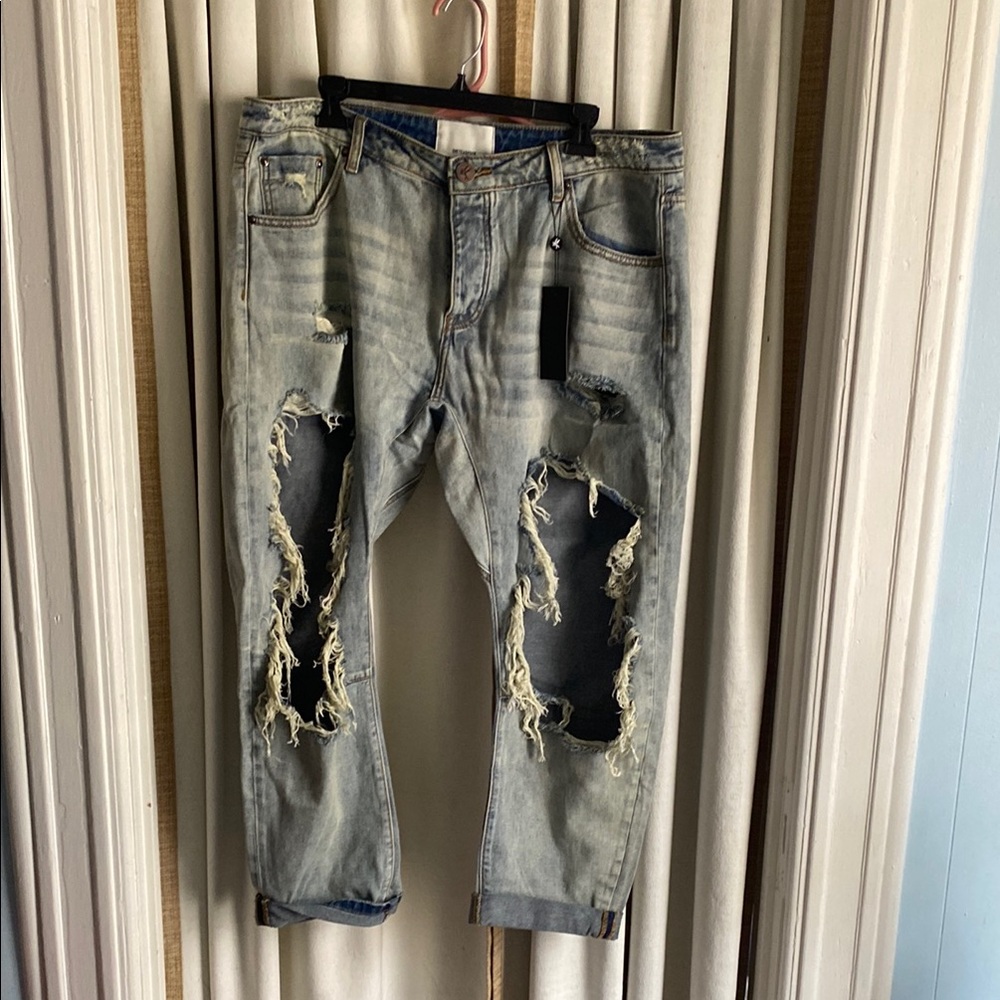 One Teaspoon Blue Relaxed Distressed Jeans